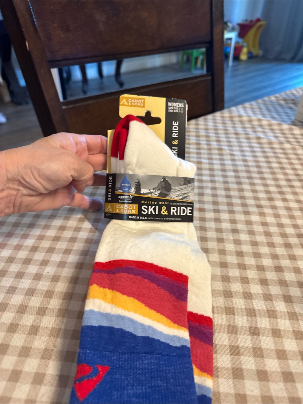 Women's Ski & Ride Merino Wool Socks - White with Multicolor Stripes